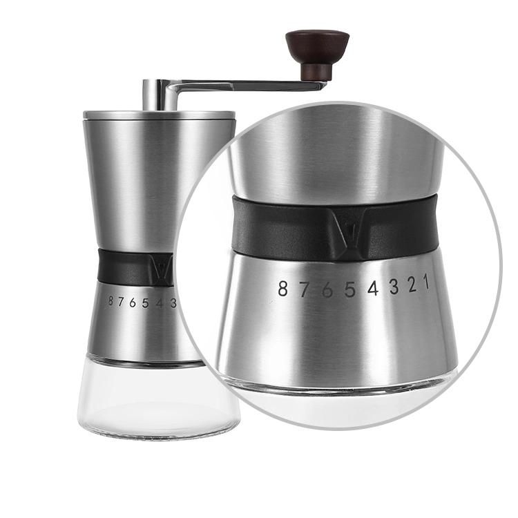 Manual Coffee Grinder with Adjustable Setting - Conical Burr Mill & Brushed Stainless Steel Whole Bean Burr Coffee Grinder