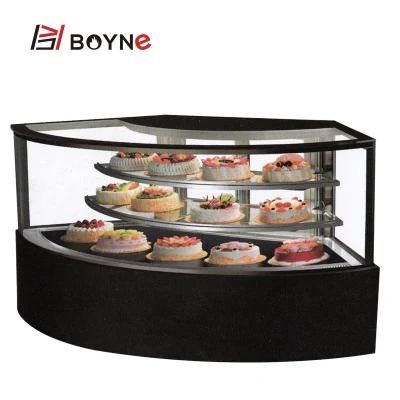 Bending Showcase Fan Shaped Three Deck Cake Display Chiller