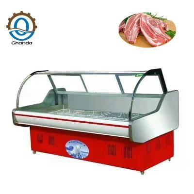Curved Glass Meat Chiller Display Meat Showcase Freezer Display