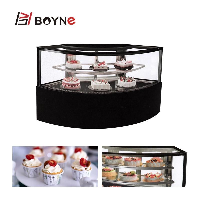 Bending Showcase Fan Shaped Three Deck Cake Display Chiller