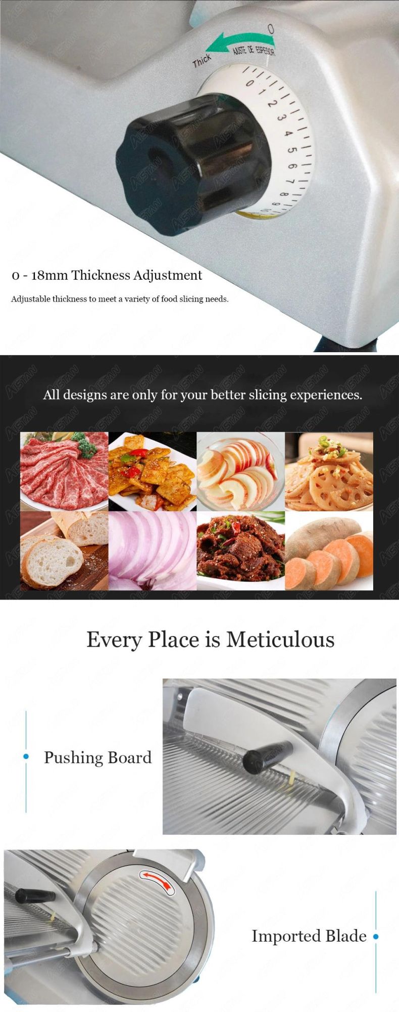 Ms250st Electric Meat Slicer Machine Aluminum-Magnesium Alloy Body Stainless Steel Disc Blade Meat Vegetable Fruit Cutter