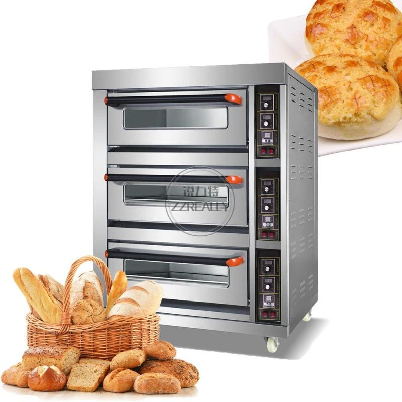 Stainless Steel Electric Baking Oven Sweet Potato Bread Pizza Cake Shop Commercial Oven 3 Decks 3 Trays Bakery Machines Equipment