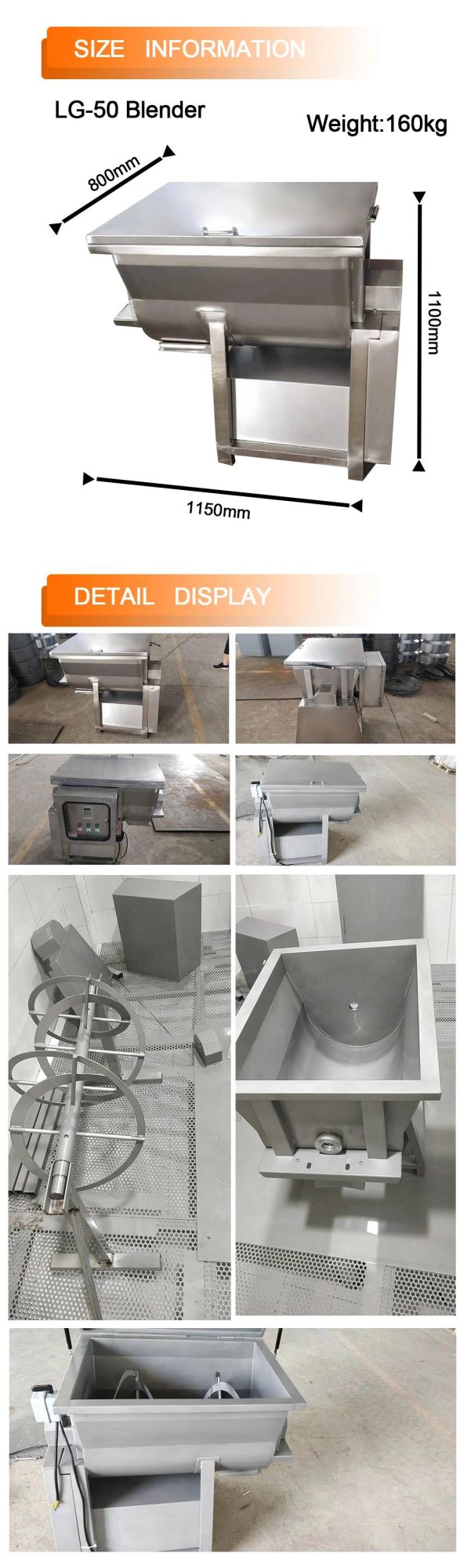 Industrial Small 50L Food Powder Horizontal Ribbon Mixer for Powder
