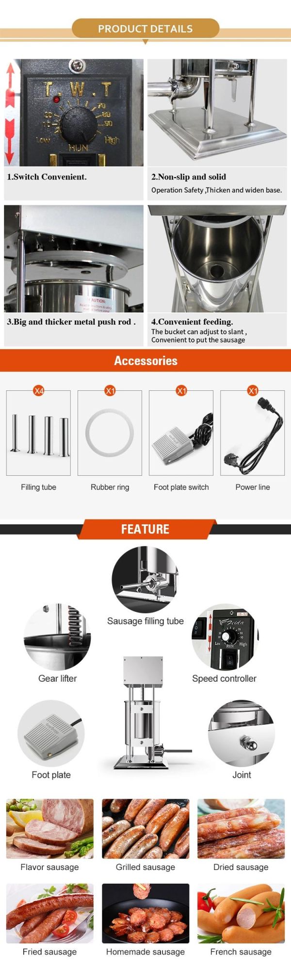 Electric Sausage Stuffing Making Machine Sausage Stuffer Filler Sausage Filling Machine