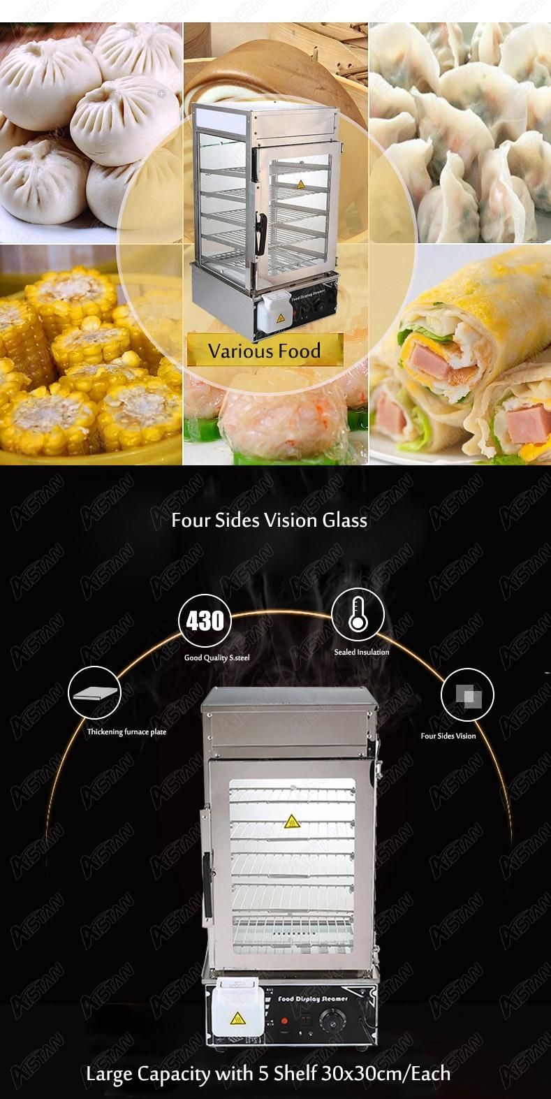 Ka500L Electric Chinese Bun Steamer Commercial Steamer Machine Stainless Steel Floor Steamer 5 Layers 500L 220V 110V