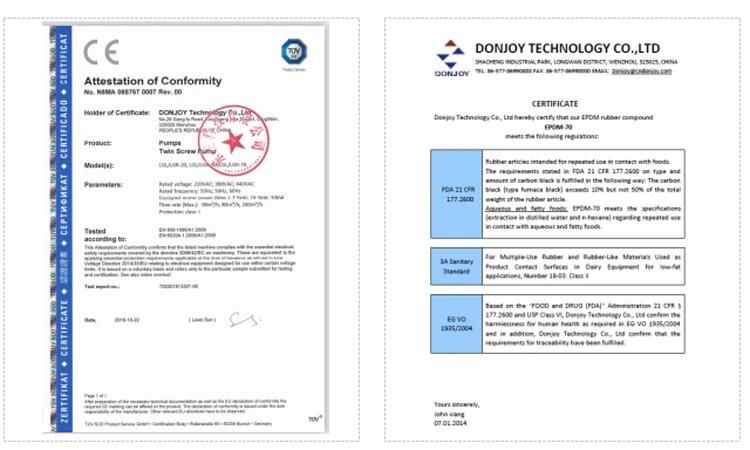 Donjoy Sanitary Double Screw Pump for High Viscosity Application