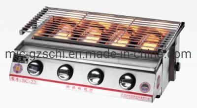 Commercial Eco-Friendly Gas BBQ Grill Four Burners Stainless Steel