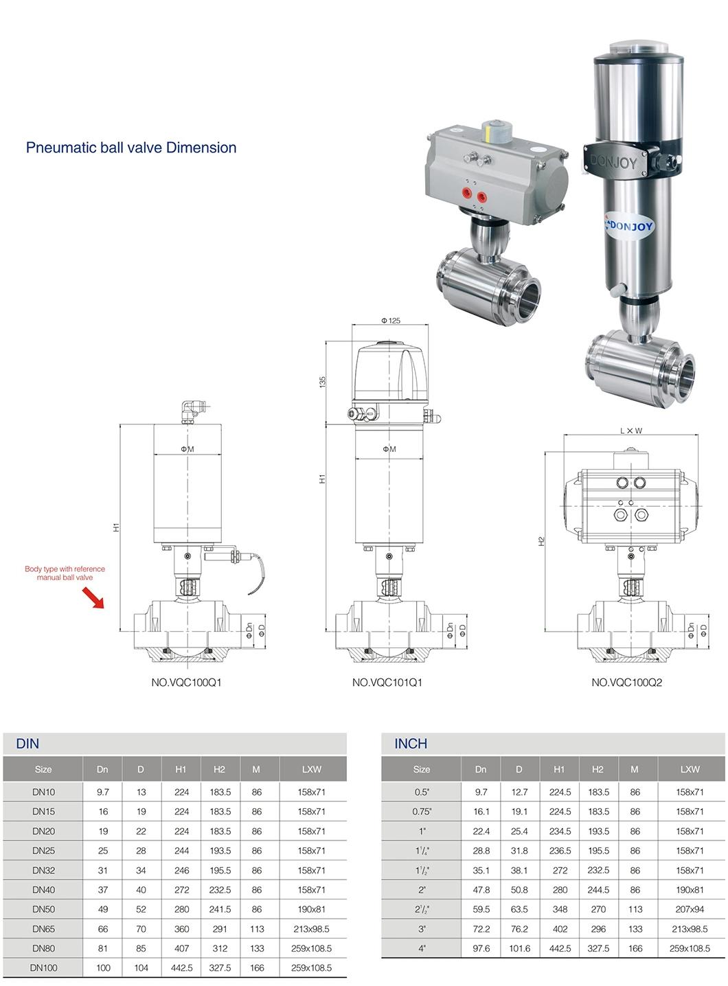 Donjou Sanitary Butterfly Ball Valve with Stainless Steel Actuator