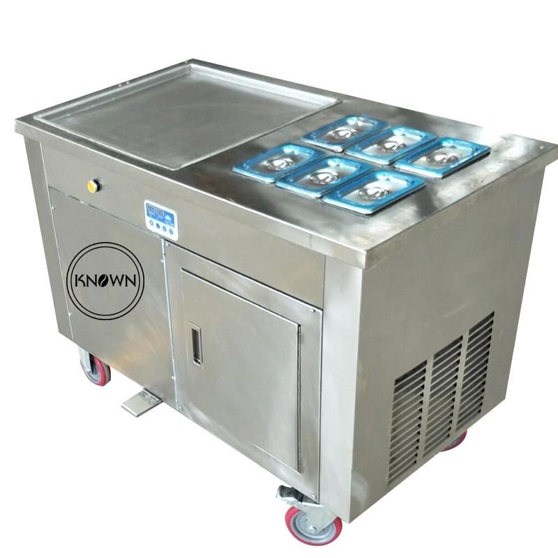 Fried Ice Cream Roll Making Snack Machine with Single Square Pan with 6 Freezer Cooling Tank