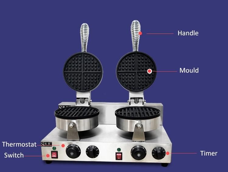 Commercial Counter Top Stainless Steel Double Plate Waffle Baker