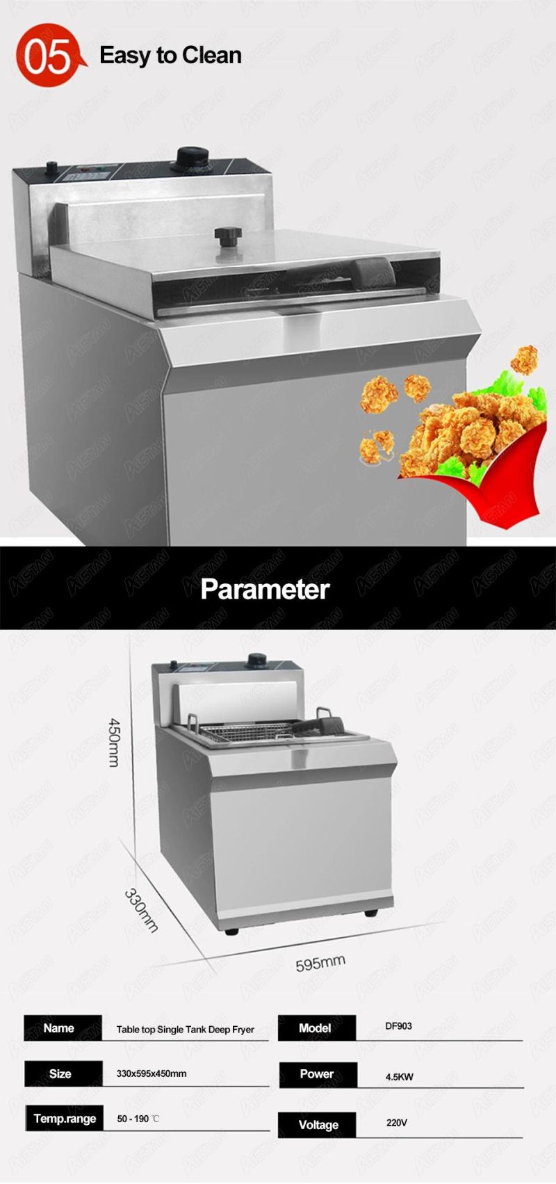 Df904 Electric Professional Deep Oil Fryer Stainless Steel Chicken Chips Fish Potato Fried High Power 2 Tanks 2 Baskets