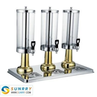 Glass Stainless Steel Stand Columnar Triple Cold Drink Dispenser