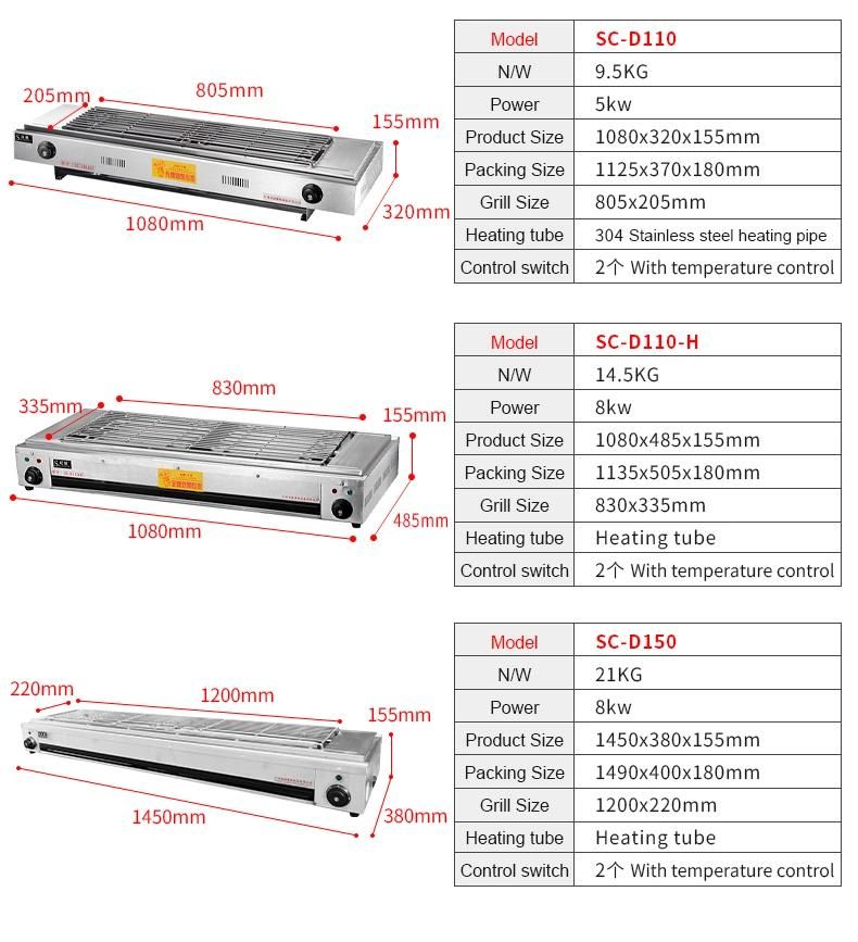 Double Head Temperature Control Electric BBQ Grill Double Heat Pipe Commercial