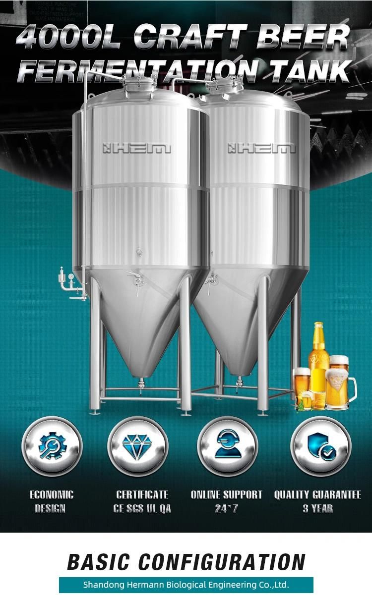 500L 1000L 1500L 2000L 4000L 5bbl 10bbl 20bbl 50bbl Commercial Beer Conical Fermenter Equipment Turnkey Project Isobaric Fermenting Fermentation Tank