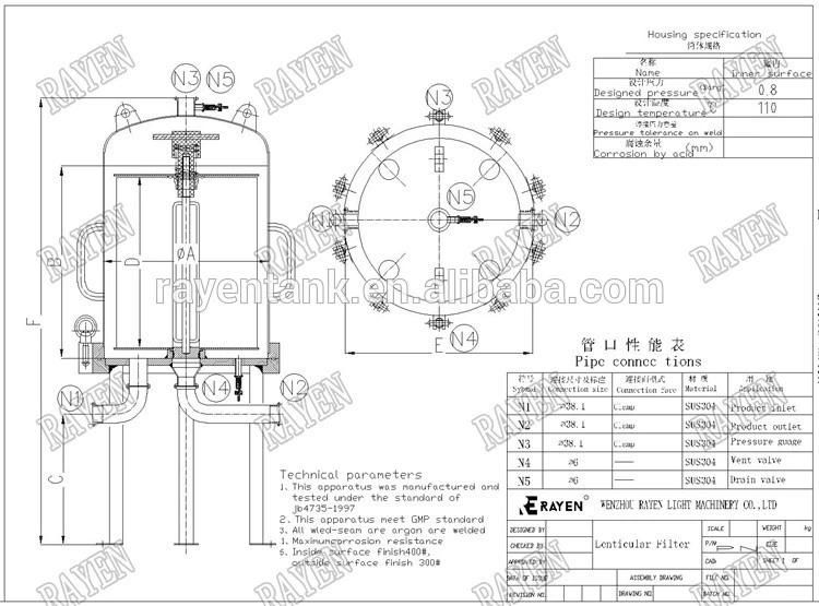 SUS304 or 316L Stainless Steel Lenticular Filter Wine Filter Machine