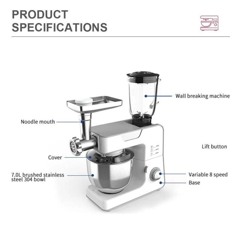 1200W Classic Design 3 in 1 Multi Mixer Multifunctional Metal and Plastic Housing Food Processor Kitchen Stand Mixer Kitchen Mixer Egg Mixer