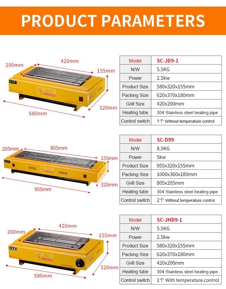 Double Head Yellow Coated Electric BBQ Grill Double Heat Pipe Commercial Using