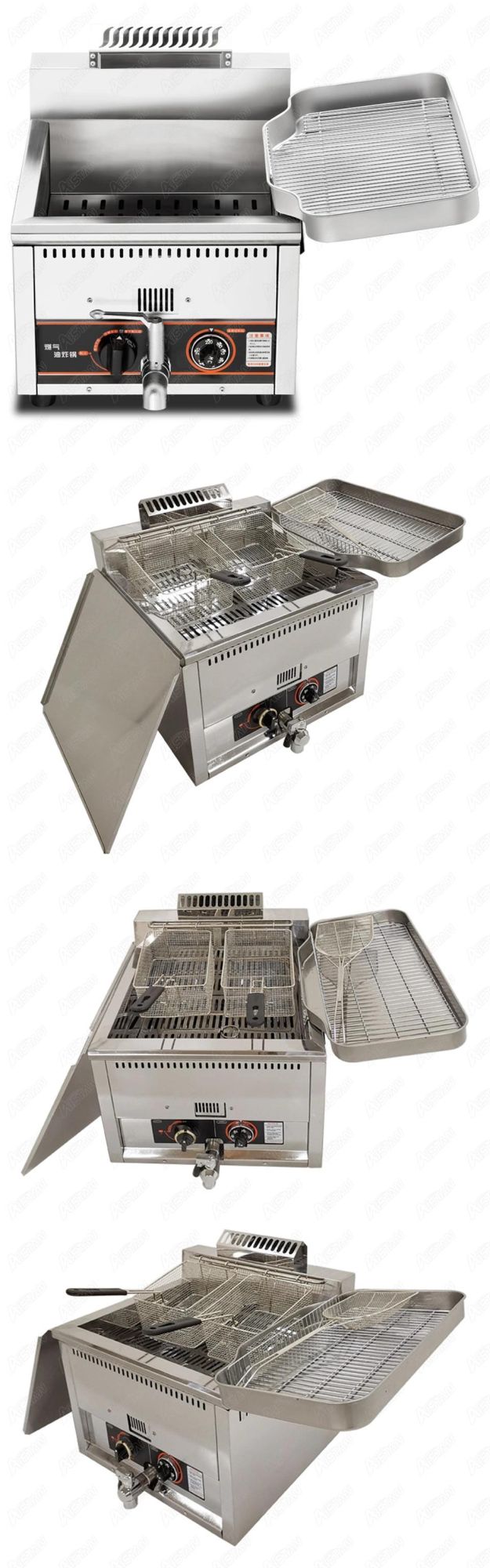 Bdh17L Commercial Gas Counter Top Deep Fryer with Temperature Control, Large Capacity Chicken French Chips Gas Fryer