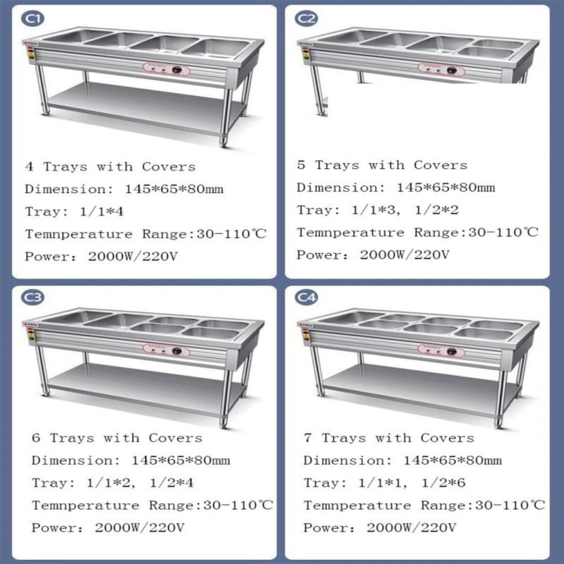 Commercial Stainless Steel Food Warmers Electric Bain Marie for Kitchen