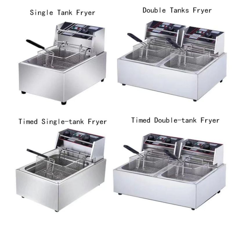 10L High Power 200 Degrees Celsius Temperature Control Timer Function Single Double Tanks Stainless Steel Electric Fryer