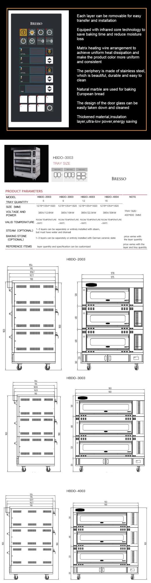 Bakery Equipment Three Layers Customizable Electric Rack Oven with Touch Pad