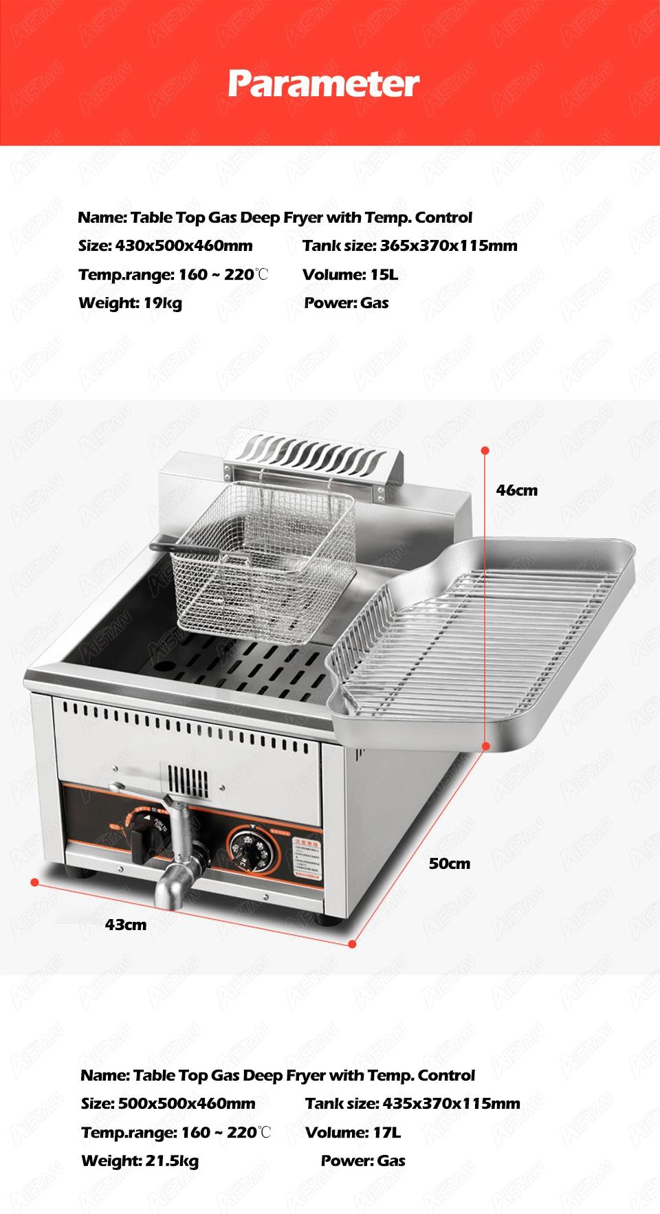 Bdh17L Commercial Gas Counter Top Deep Fryer with Temperature Control, Large Capacity Chicken French Chips Gas Fryer