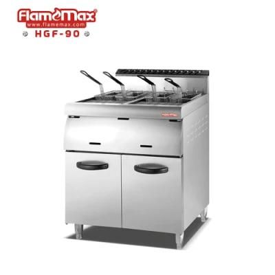 2-Tank 4-Basket Stainless Steel Gas Deep Fryer with Cabinet (HGF-90)