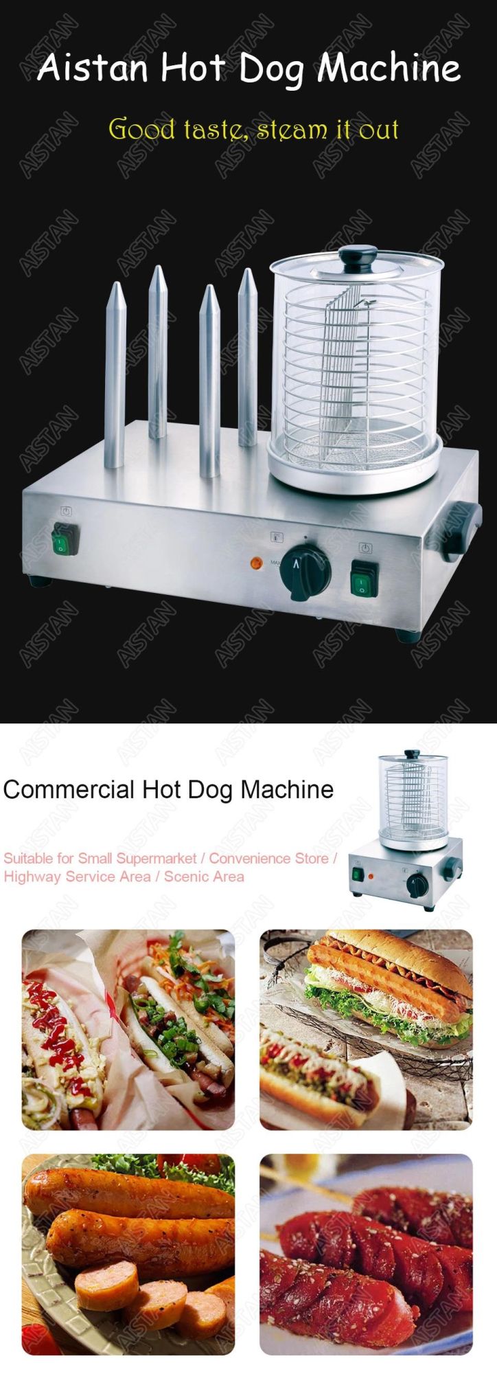 Hhd1 Stainless Steel Electric Commercial Hot Dog Grill Food Hog Dog Steamer Machine of Catering Equipment