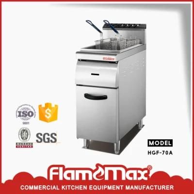 1-Tank 2-Basket Stainless Steel Gas Chip Fryer with Cabinet (HGF-70A)