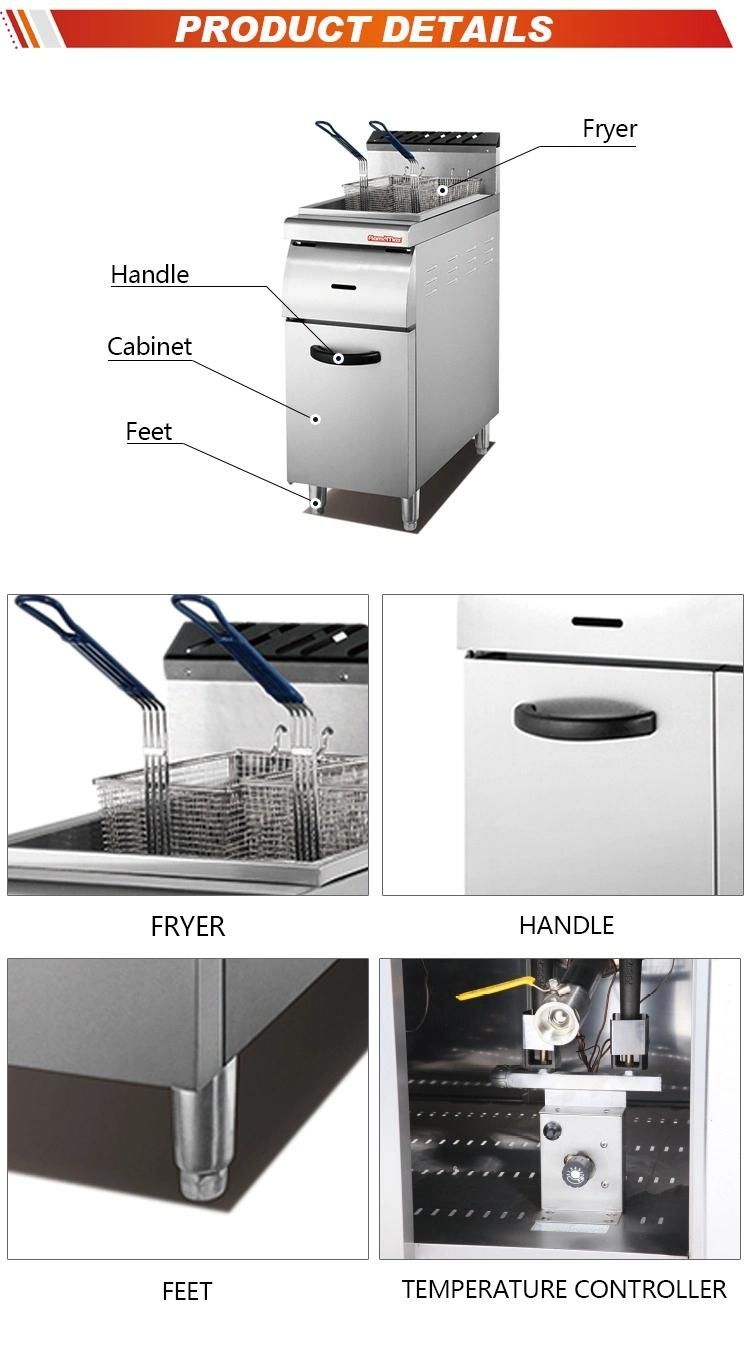 1-Tank 2-Basket Stainless Steel Gas Chip Fryer with Cabinet (HGF-90A)