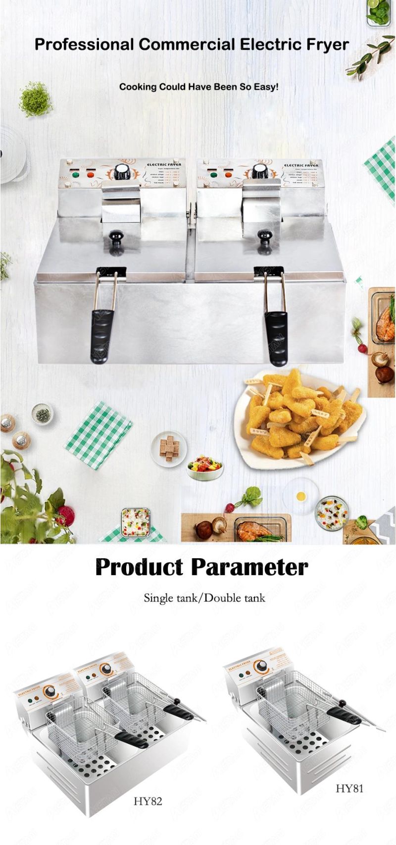 Hy82 Electric Commerical Deep Oil Fryer Stainless Steel Chicken Chips Fish Potato Fried High Power 12 Liters