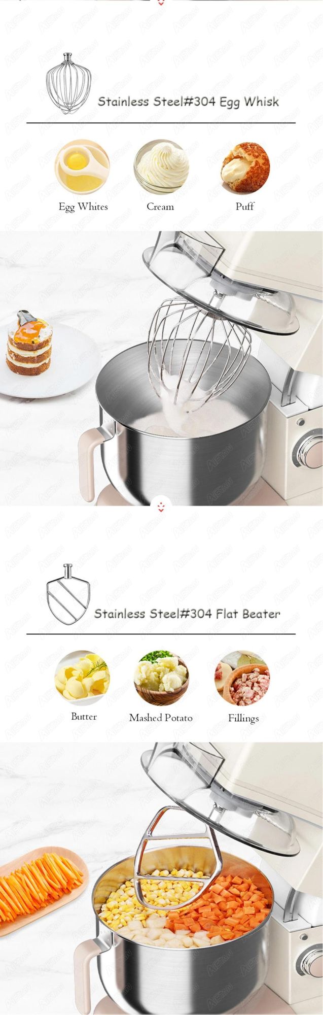 Gl8800 Planetary Dough Mixer 7L Stainless Steel Cream Egg Whisk Blender Cake Bread Kitchen Stand Food Mixer Mixing Chef Machine