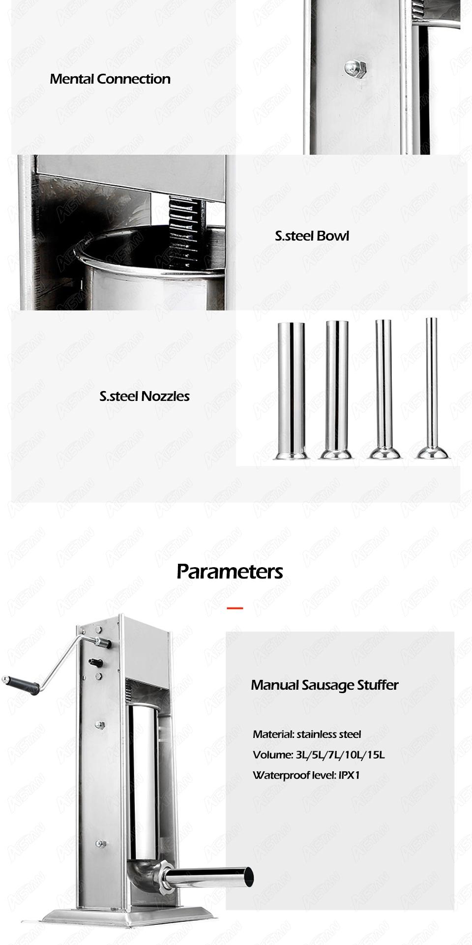 Ys3l Food Grade Stainless Steel Manual Sausage Stuffer 3L Vertical Sausage Filler Filling Machine with 4 Nozzles