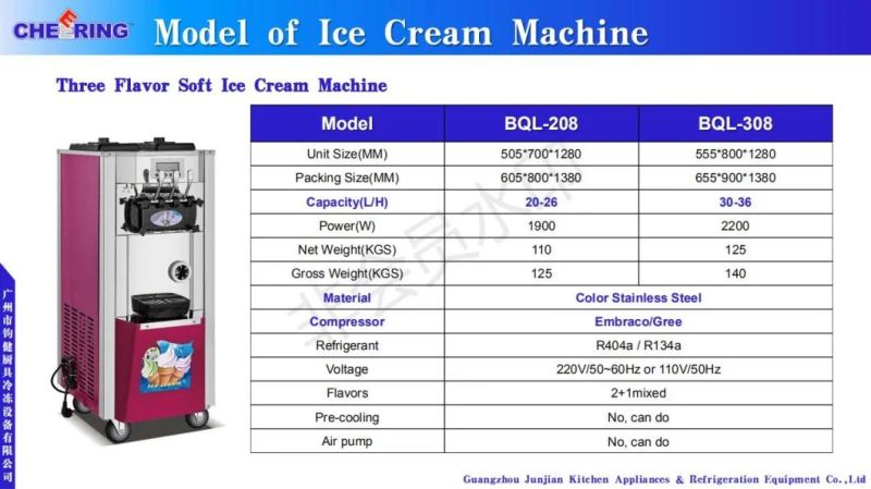 Ice Cream Machine for Three Flavors 2 Add 1 Color Ice Cream with CE