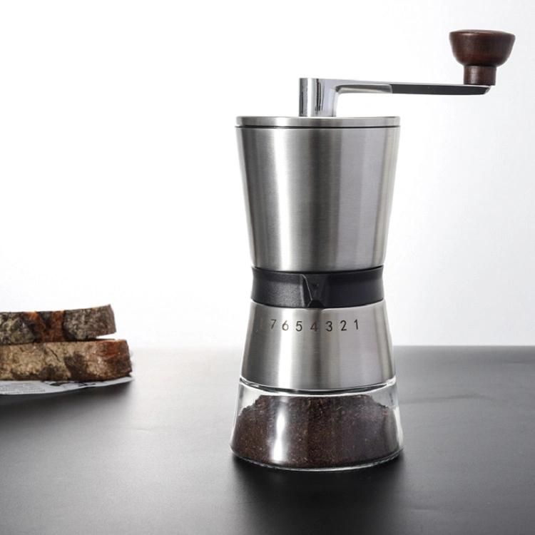 Manual Coffee Grinder with Adjustable Setting - Conical Burr Mill & Brushed Stainless Steel Whole Bean Burr Coffee Grinder