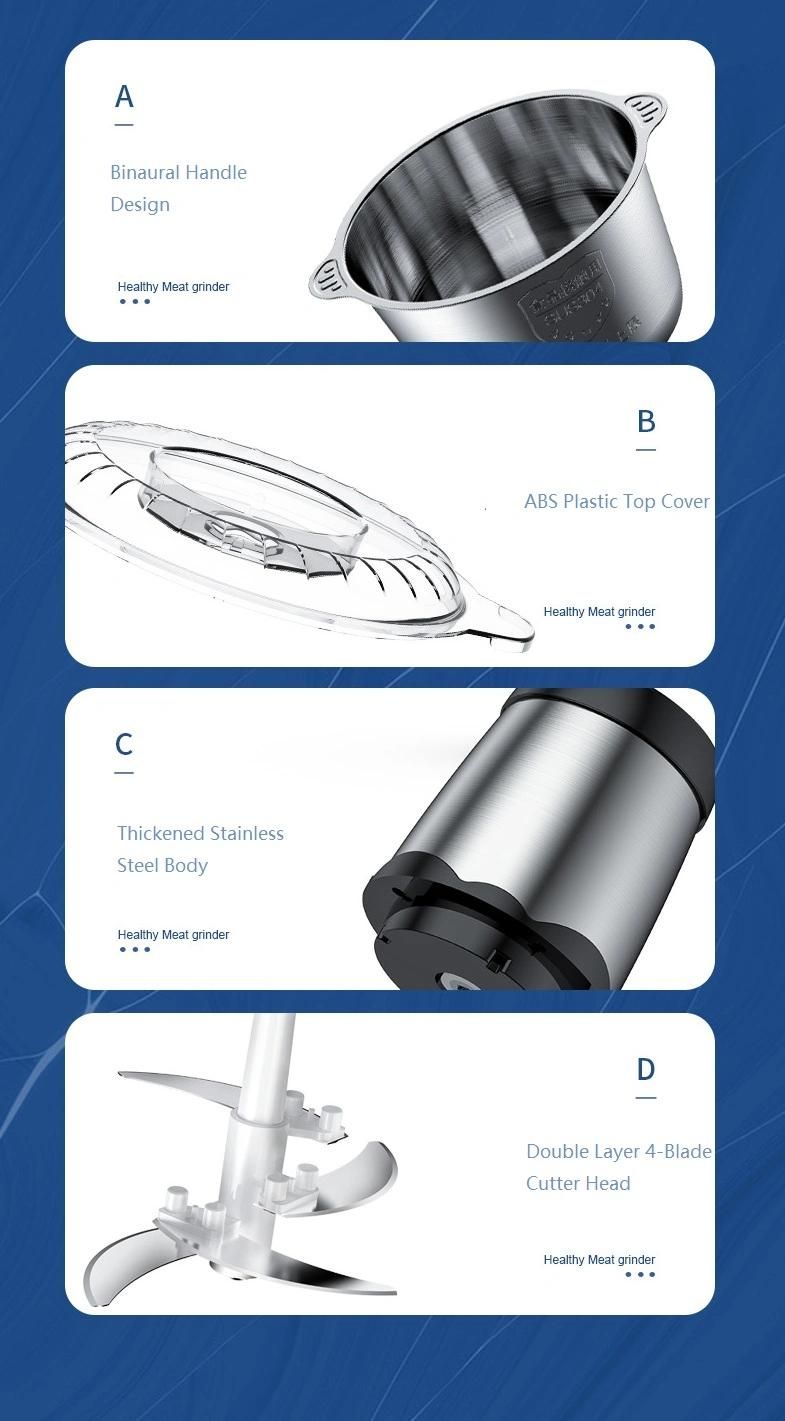 Multi-Purpose Meat Grinders Choppers Household Electric Food Processor with 2L/3L SS304 Bowl Could Be OEM