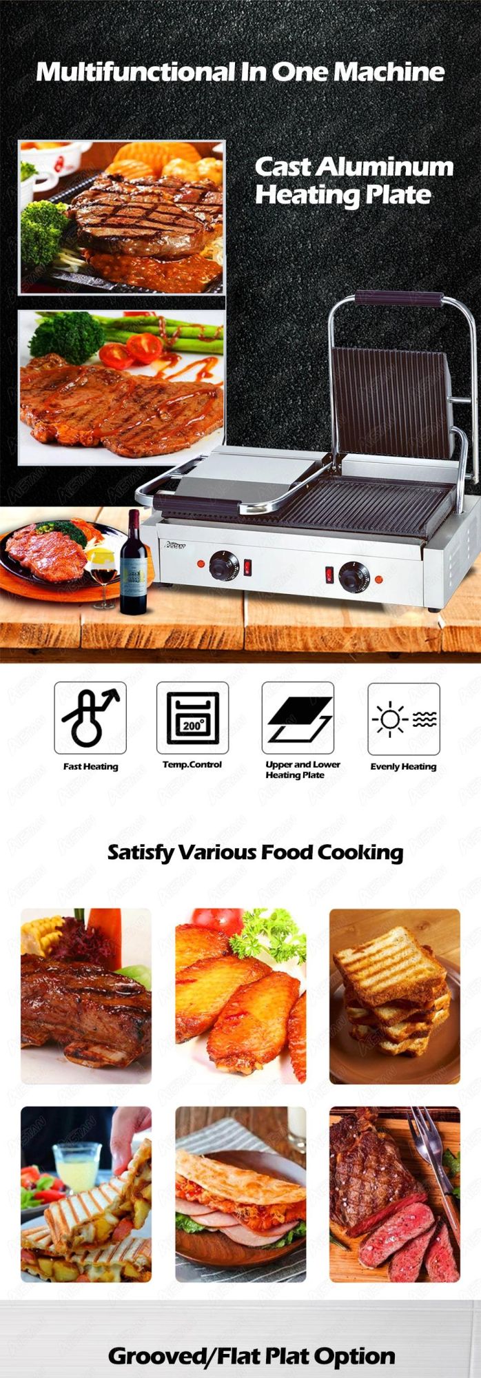 Eg813 Electric Double Plate Nonstick Sandwich Press Maker, BBQ Stick Panini Grill, Suitable for Breakfast, Snacks, 3.6kw