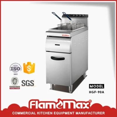 1-Tank 2-Basket Stainless Steel Gas Chip Fryer with Cabinet (HGF-90A)