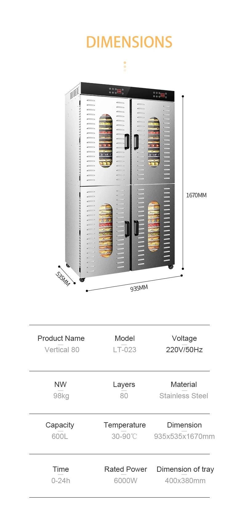 Free MOQ 4 Compartments 80 Trays Commercial Stainless Steel Food Fruits Vegetables Dehydrator Air Dryer Machine Fruit Drying Oven Dewatering Machine Equipment