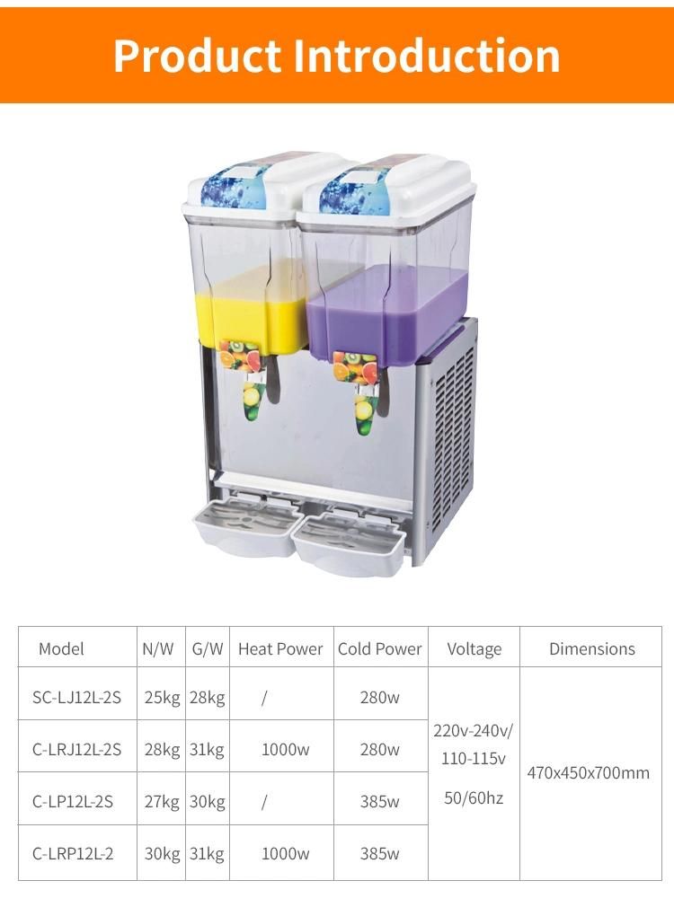 Double Tank Juice Dispenser Stir Heating Funtion Snow Melting Machine Bubble Tea Shop Commercial Using