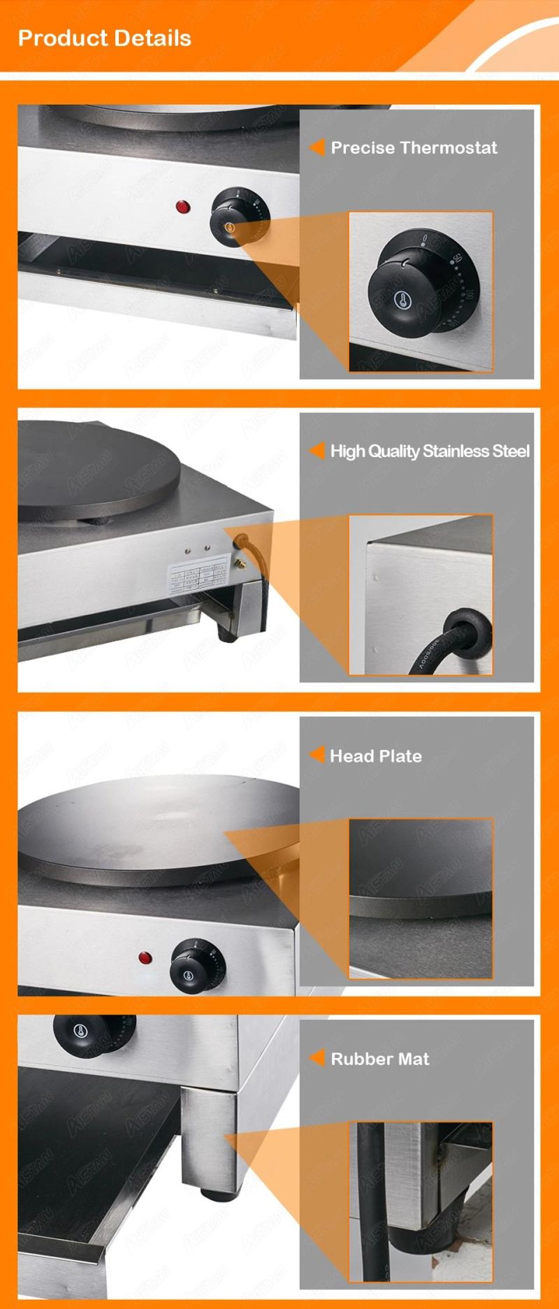 De2 Professional Stainless Steel Commercial Non-Stick Electric Double Plate Crepe Maker Pan Cake Making Machine