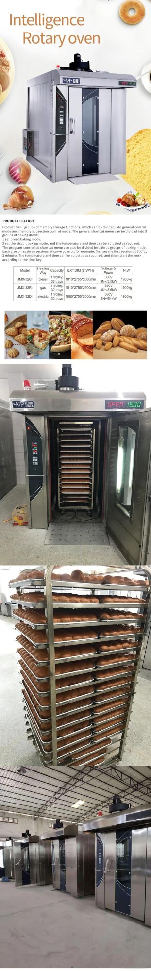 Bakery Equipment 1 Trolley 32 Trays Commercial Diesel Intelligence Bread Rotary Baking Pizza Oven