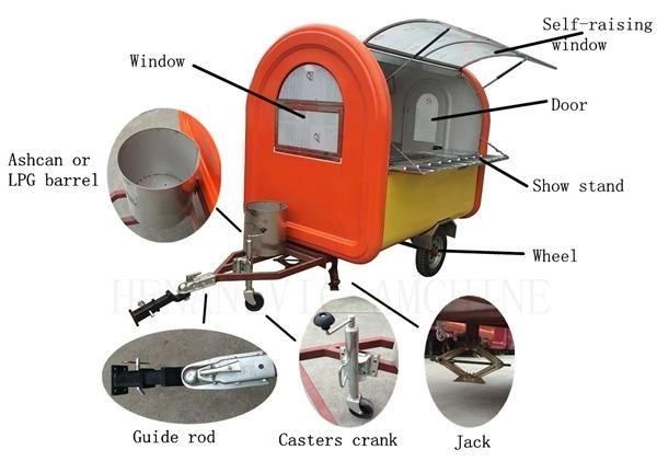 Hot sale yellow outdoor mobile food cart