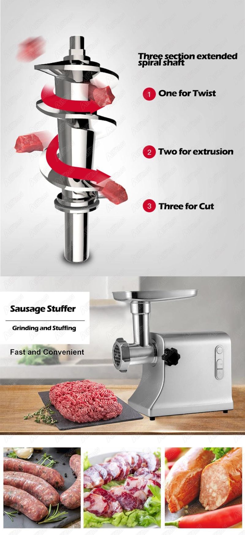 Tc94 Electric Meat Grinder Multifunctional Meat Mincer with Knife Parts Sausage Maker Filler Stuffer Food Processor