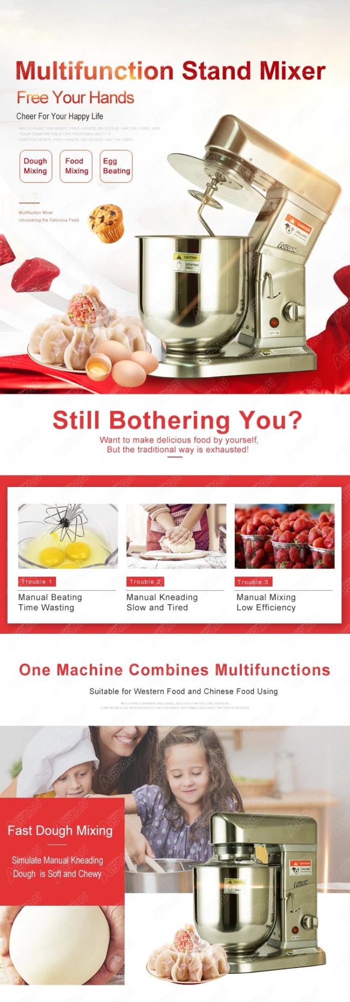 Ast-B7s Stand Mixer, Food Mixer Dough Blender, 7 Qt 500W Electric Cake Mixer with Bowl, Beater, Hook, Whisk, Egg Separator