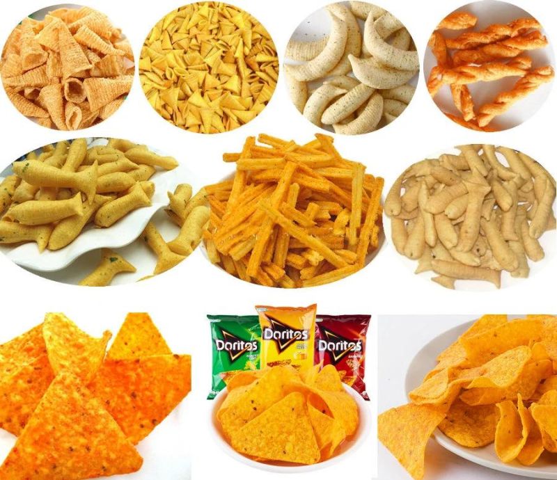 Twin Screw Extruded Fried Snacks Puffed Processing Line Corn Doritos Tortilla Chips Food Making Machine