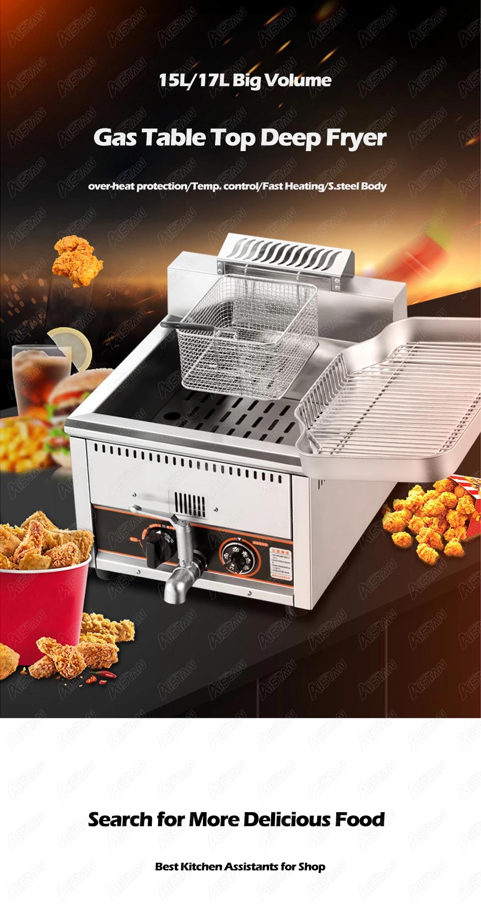 Bdh17L Commercial Gas Counter Top Deep Fryer with Temperature Control, Large Capacity Chicken French Chips Gas Fryer