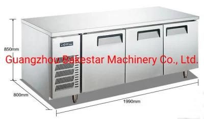 Double Door Workbench Refrigerator Ss Top Kitchen Bench Freezer Counterchiller