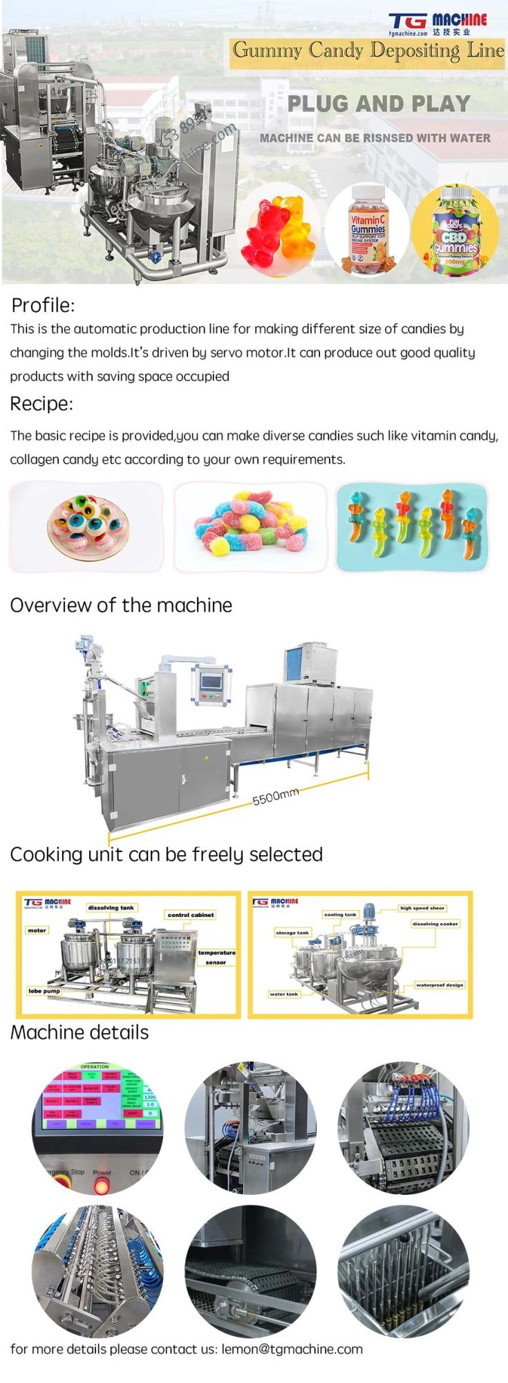 Automatic Gummy Candy Jelly Candy Making Machine and Production Line Central Filled Gummy &Gummy Worm