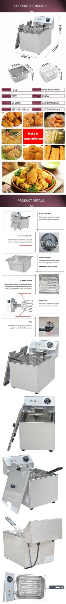 Electric 220V Deep Fryer for Restaurant Chips Chicken 8L Oil Frying Donuts Machine with Basket with Ce Kitchen Equipment